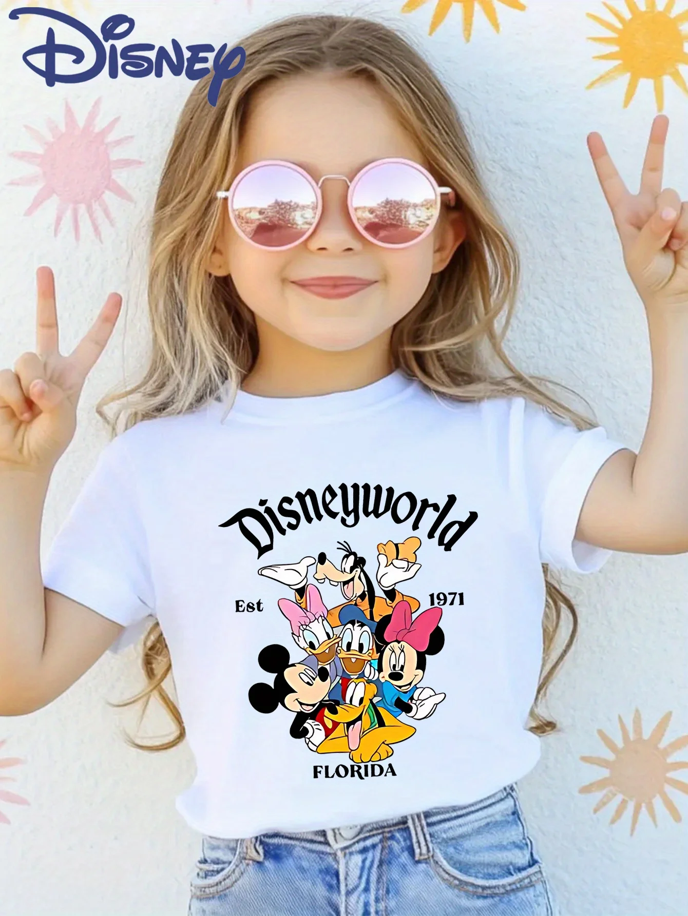

2025 New Disney Pattern Printed Children's Street Fashion Trend Short Sleeve Pure Cotton Round Neck T-shirt