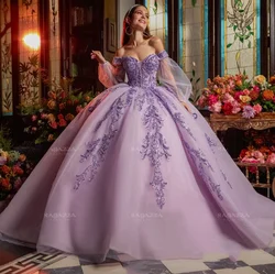 Purple Princess Ball Gowns Quinceanera Dresses 2024 Off Shoulder Delicate Fairy Beaded Applique vestidos de 15 años quinceañeras