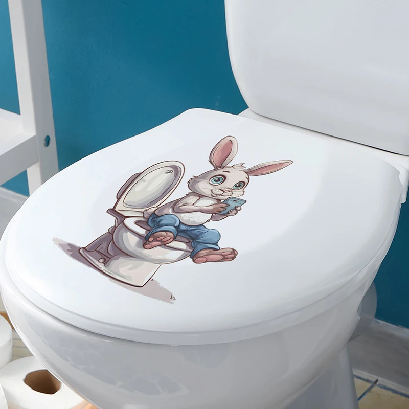 1PC Cartoon Pink Rabbit Toilet Water Tank Toilet Stickers Home Decoration Wall Stickers Self-Adhesive Decor Decals Bathroom