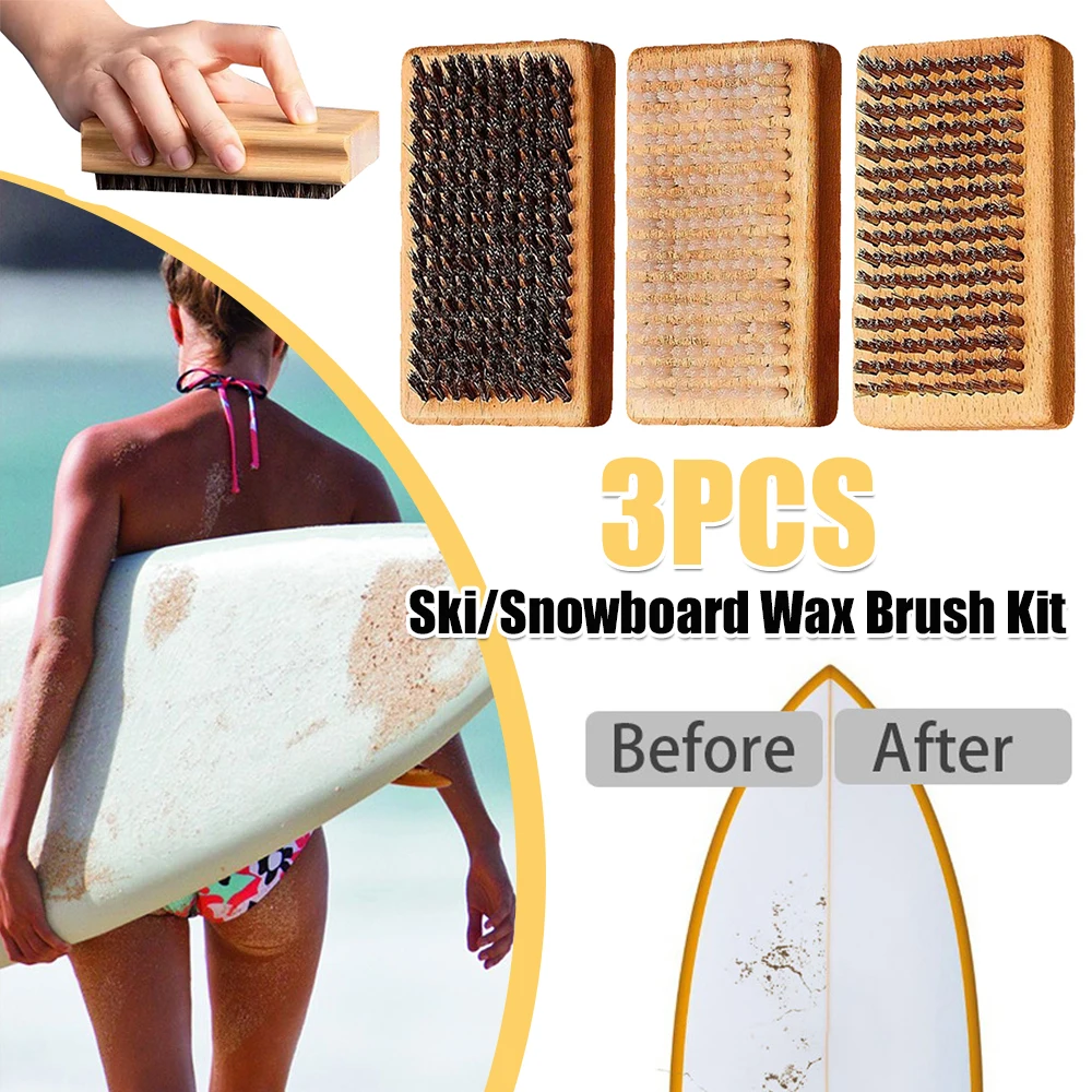 

3PCS Ski/Snowboard Wax Brush Kit Ergonomic Handle Ski Wax Brush Ski Snowboard Tuning Brush Snowboard Accessories