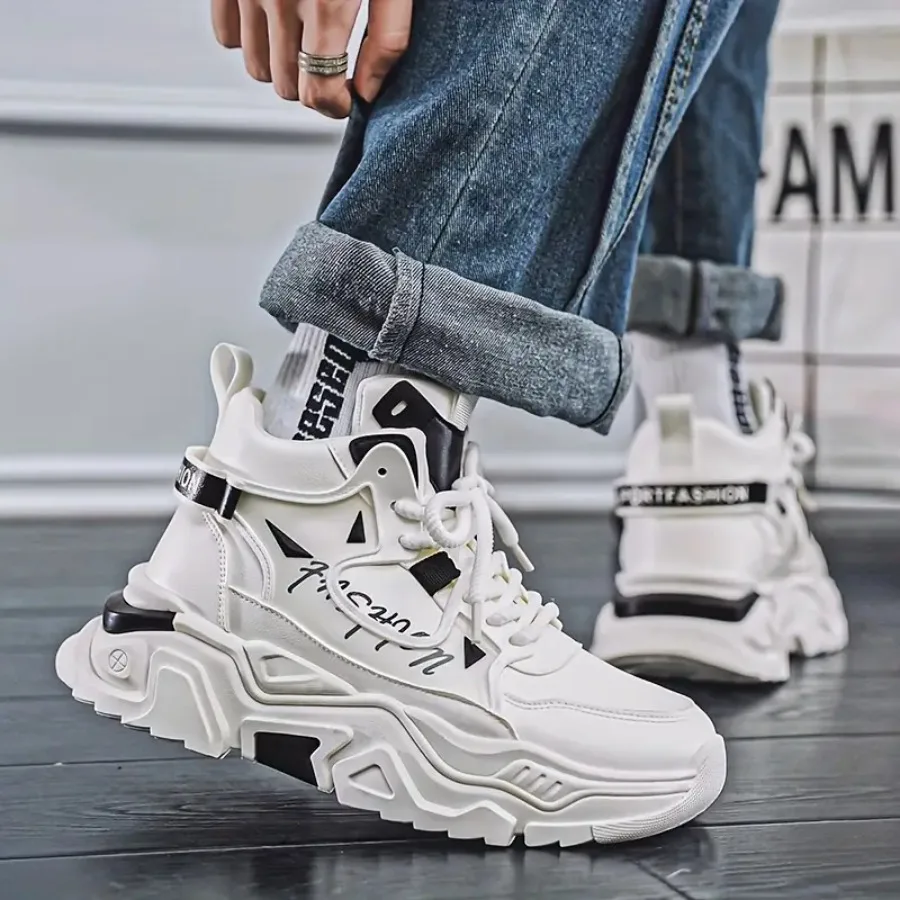 

2025 Spring New Thick-Soled Height-Increasing Dad Shoes for Men Breathable Mesh High-Top White Sneakers
