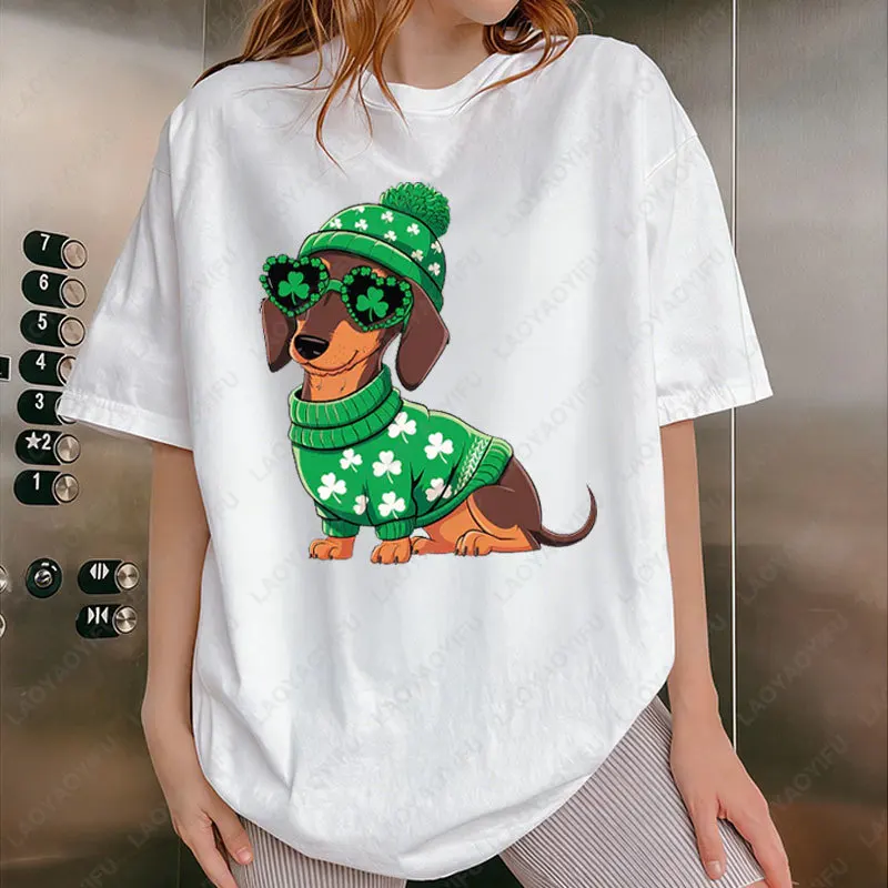 Saint-Patrick teckel impression T-Shirt mode drôle chanceux chien graphique coton unisexe t-shirts Vintage St Patricks Day T-Shirt
