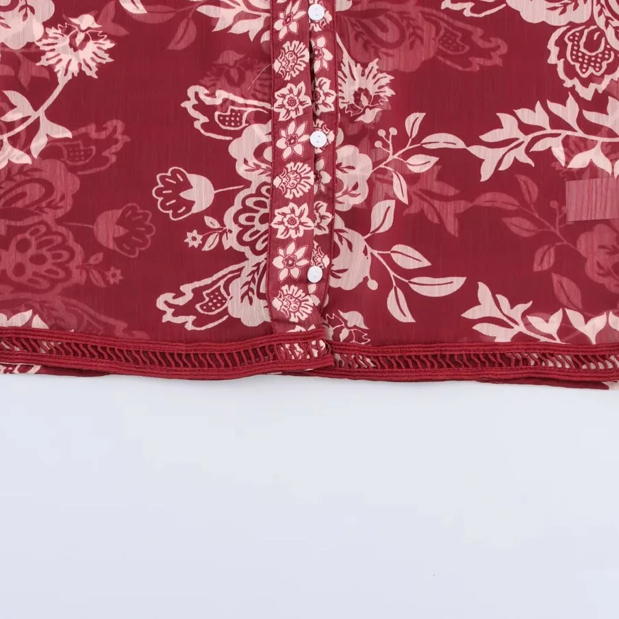 

ZBZA Spring New Women's Faion Design Long Sve V-Ne irt Ethnic Print Slim Fit Casual Sle Polyester Fiber irt