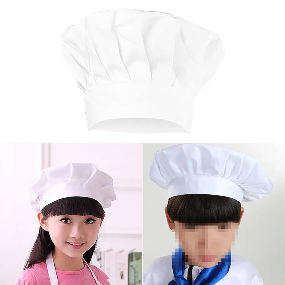 New Children White Chef Hat Pullover cap Elastic For Party Cap for Men Kitchen Baking Cooking Costume Cap Factory Fast Shipping