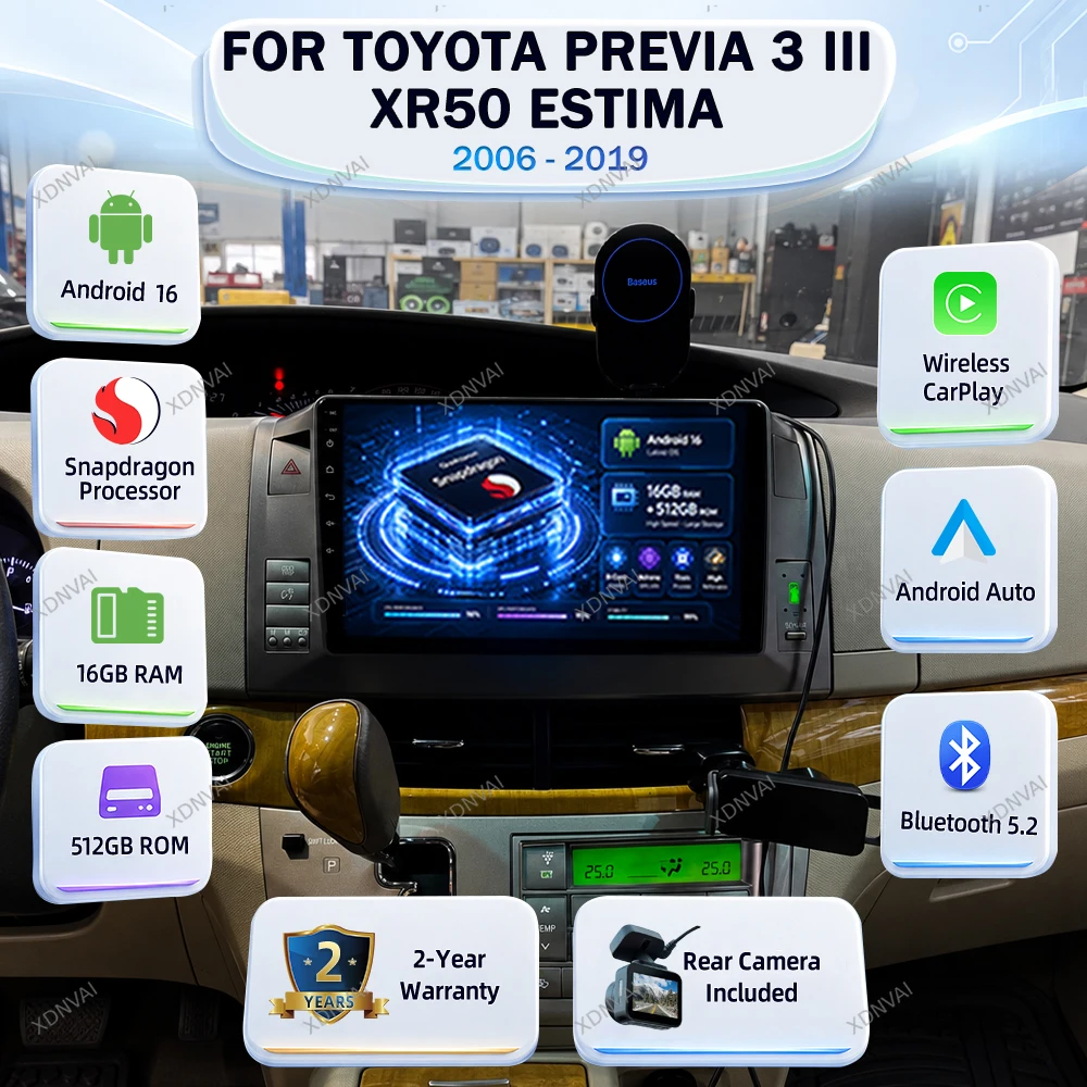 Android 16 Car Radio For Toyota Previa 3 III XR50 Estima 2006 - 2019 Video Player Multimedia DSP RDS BT Audio Auto Carplay GPS
