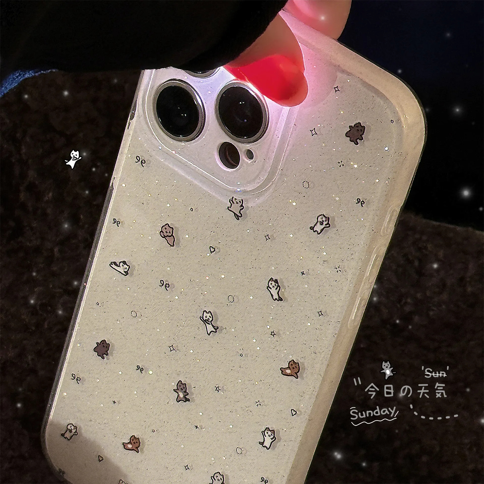 

Double glitter for iphone16iphone case mini cat iphone15promax soft 14 niche cartoon 11