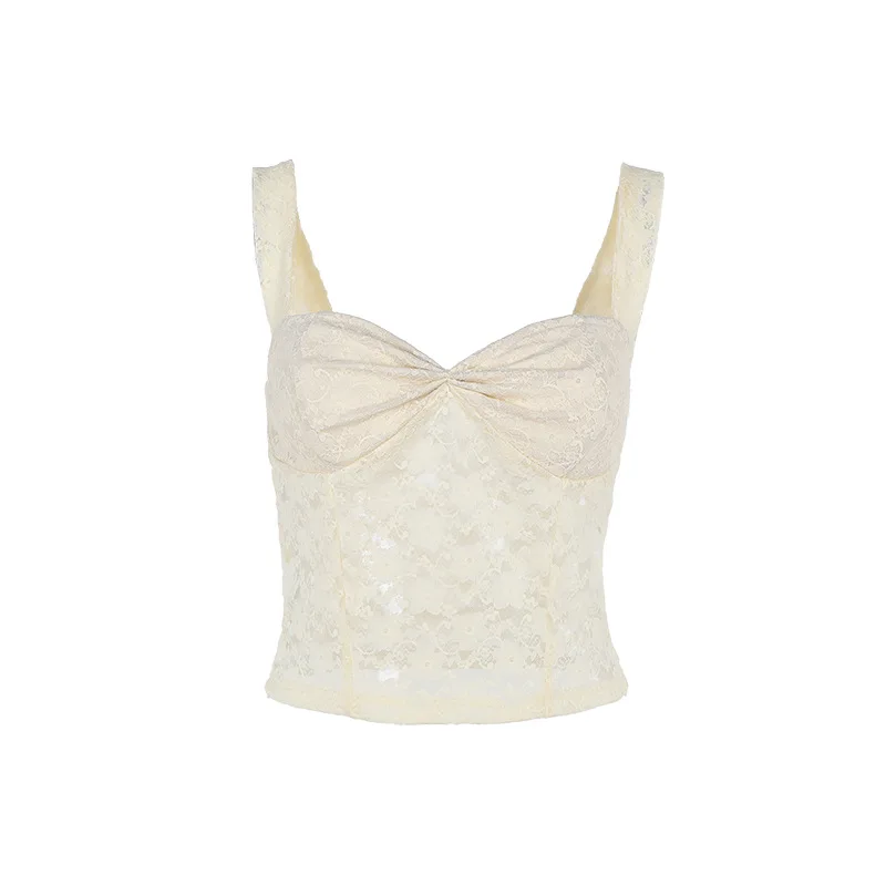 Lace Patchwork Crop Top Sexy Women Backless Bustier Tank Top Fashion Clothes High Street Party Club See Though Camisole Top