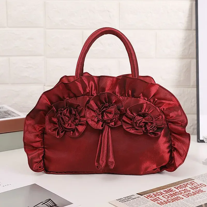 2024 New Bag Korean Version Women Handmade Fashion Trend Lady Nylon Lace Sweet Wind Zipper Literature Art Large Hobos Handbag