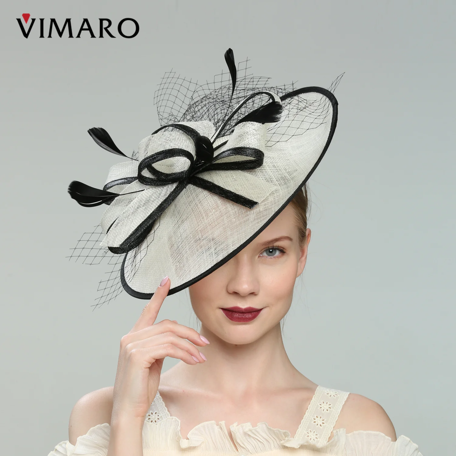 

VIMARO Ivory Sinamay Fascinators for Women Elegant Headbands Fascinator Hats for Women Wedding and Church Derby Hat Women