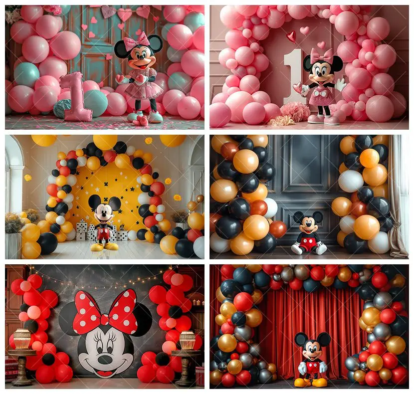 

Mickey Mouse Backdrop Boy Girl Children Happy Birthday Party Balloons Stars Bow Decor Banner Mickey Toy Custom Background