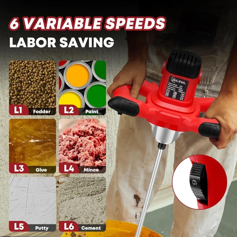 

Cement Mixer, 2300W Handheld Electric Concrete Mixer, Portable Mortar Mixer With 6 Adjustable Speed, 110V Mud Mixer For M
