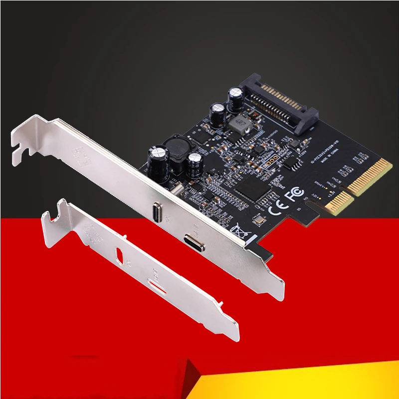 

Add On Cards Riser PCI Express X4 3.0 to Type-c 20G Data Transfer PCIE USB Expansion Card 20W Quick Charge USB-C Controller Card