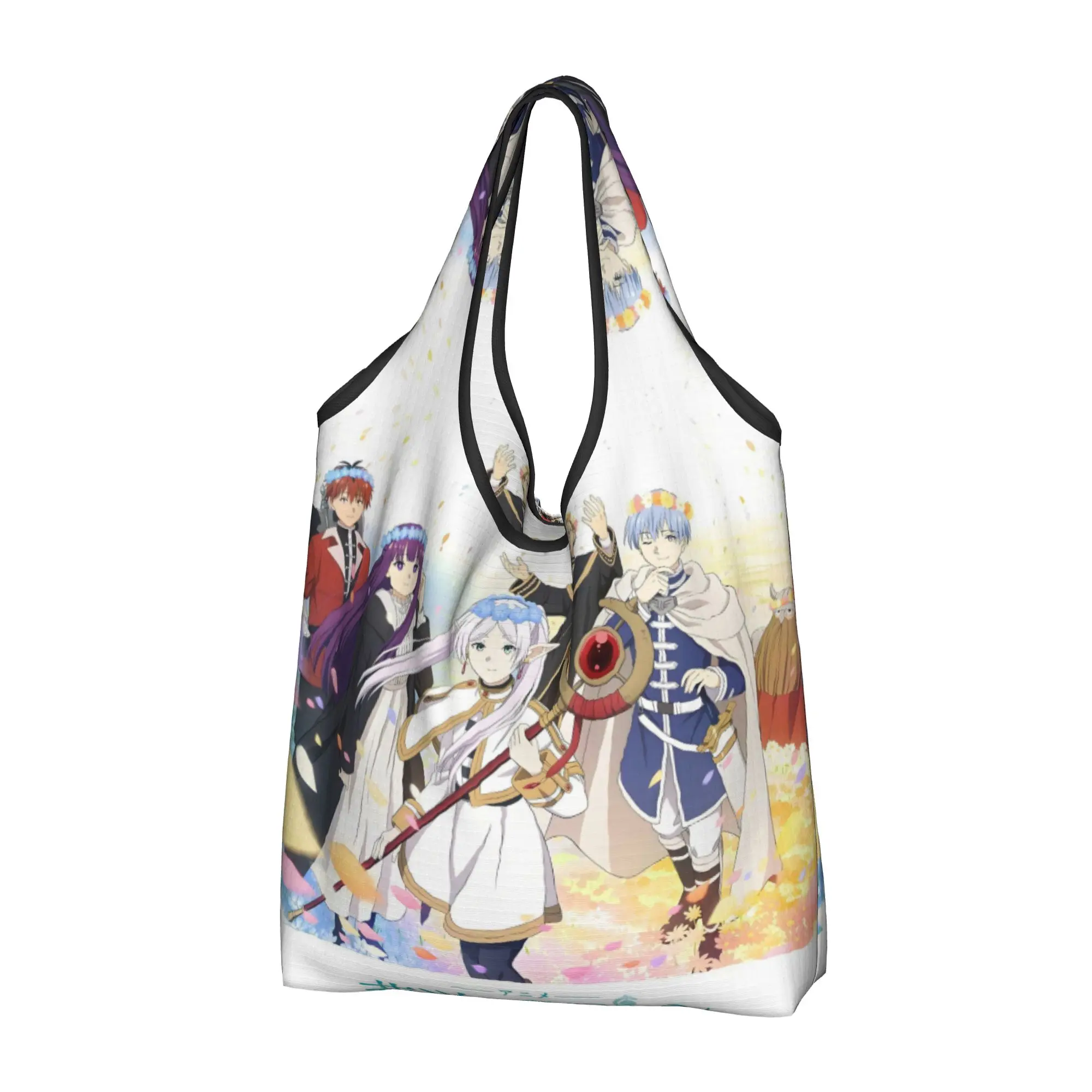 Frieren Beyond Journey's End  Groceries Shopping Bag Custom Shopper Shoulder Tote Bags  Portable Japane Anime Manga  Handbag