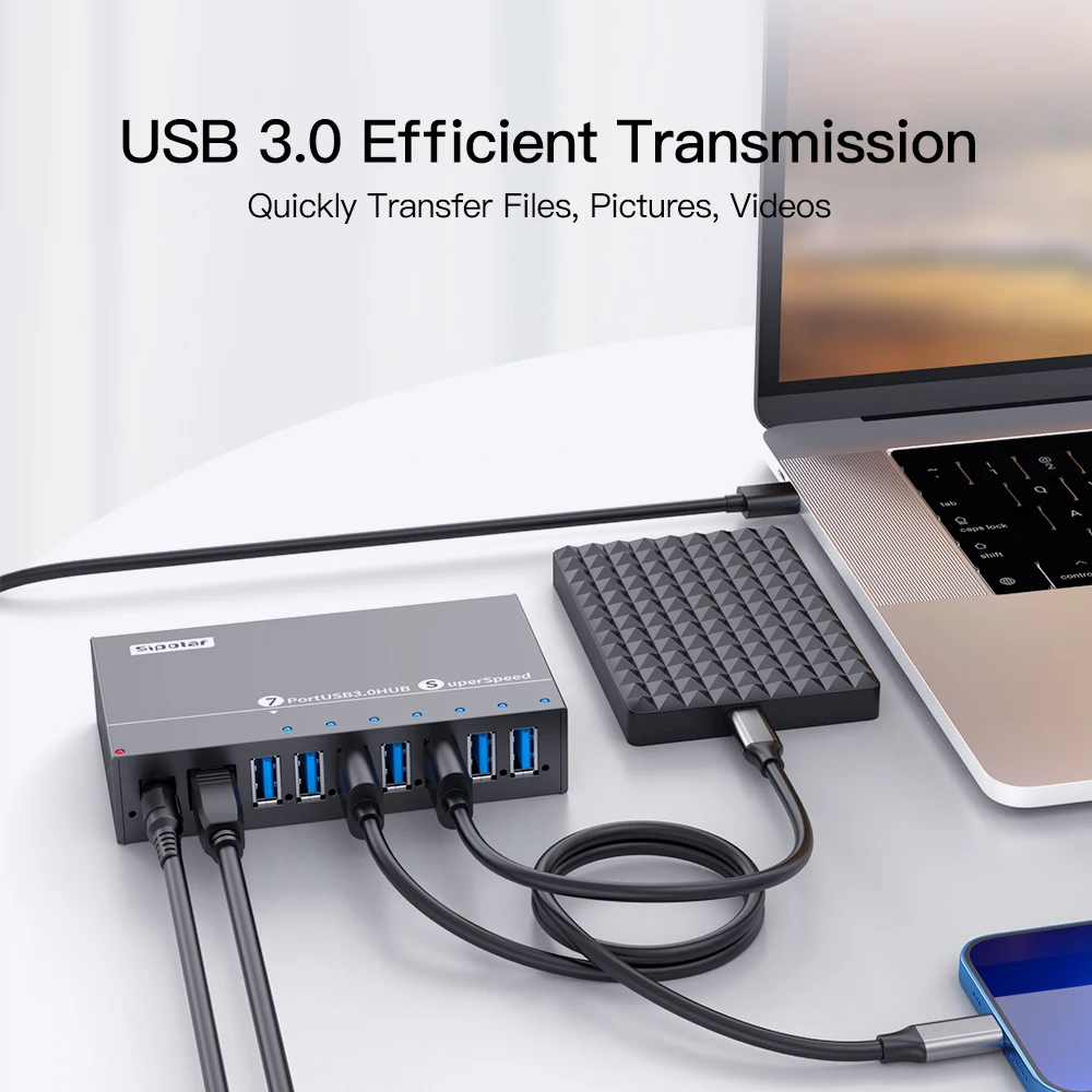 A-173 Sipolar 7 Port Usb Hub 36W  Fast Charging Hub for Refurbished  Phone  Usb 3.0 Hub
