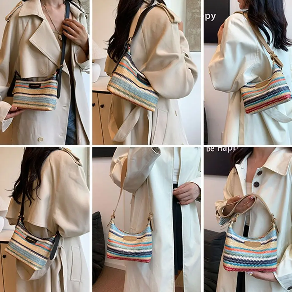 New Large Capacity Fashion Contrast Color Handbag Portable Messenger Shoulder Bag Woven Bag Versatile Tote