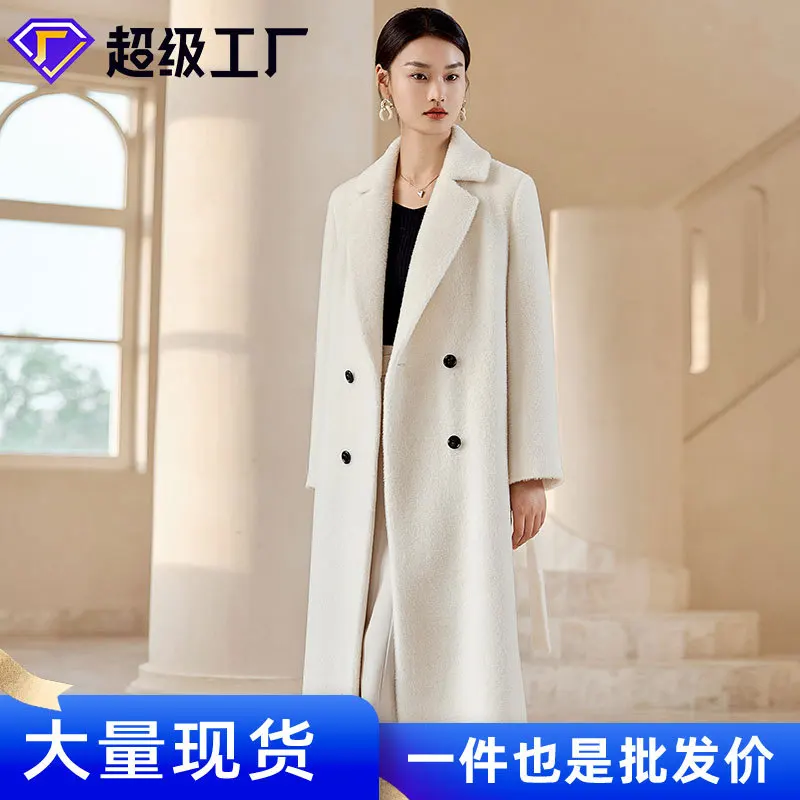 

Suli Alpaca Wool Cashmere Sweater Women's Long Season Thickened Slim Fit Double Breasted Woolen Jacket