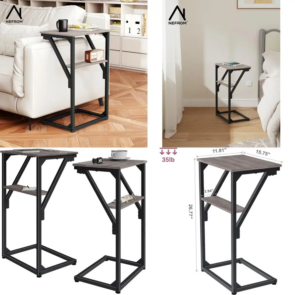 

2-Piece C-Shaped Sofa Side Tables, Compact Living Room & Bedroom TV Tray Set, Bedside Use