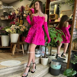 Qunque Mini Fuchsia Cocktail Dress Vestidos De Fiesta Luxury Flowers Sleeveless Beach Party Dresses Homecoming Gowns Customized