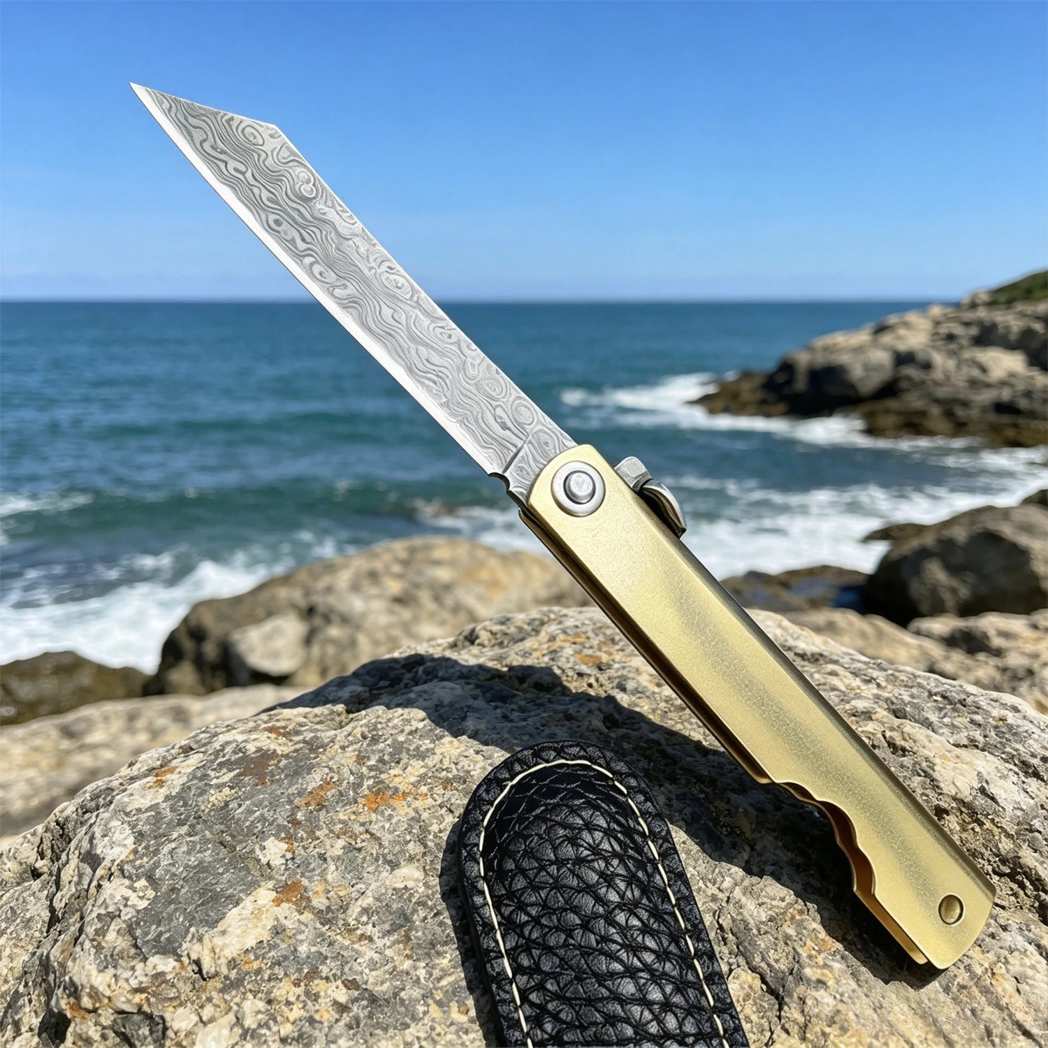 Pocket Knife Ceramic - Higonokami Folder with Layered VG10 Damascus