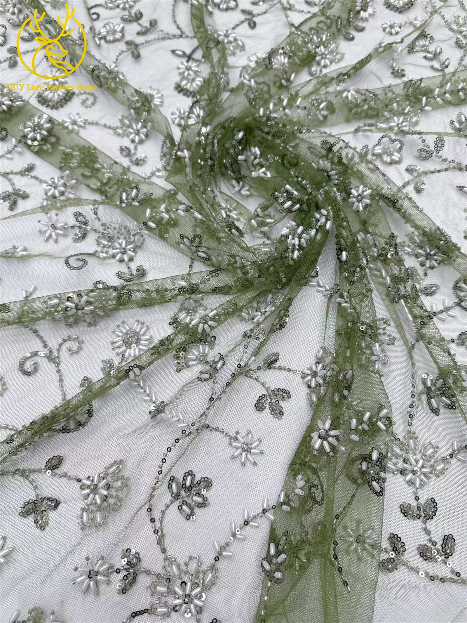 Königsblauer luxuriöser handgefertigter Perlen-Spitzenstoff, 5 Yards, hochwertiger französischer Tüll-Pailletten-Spitzenstoff für Party- und Hochzeitskleider – Detail 7