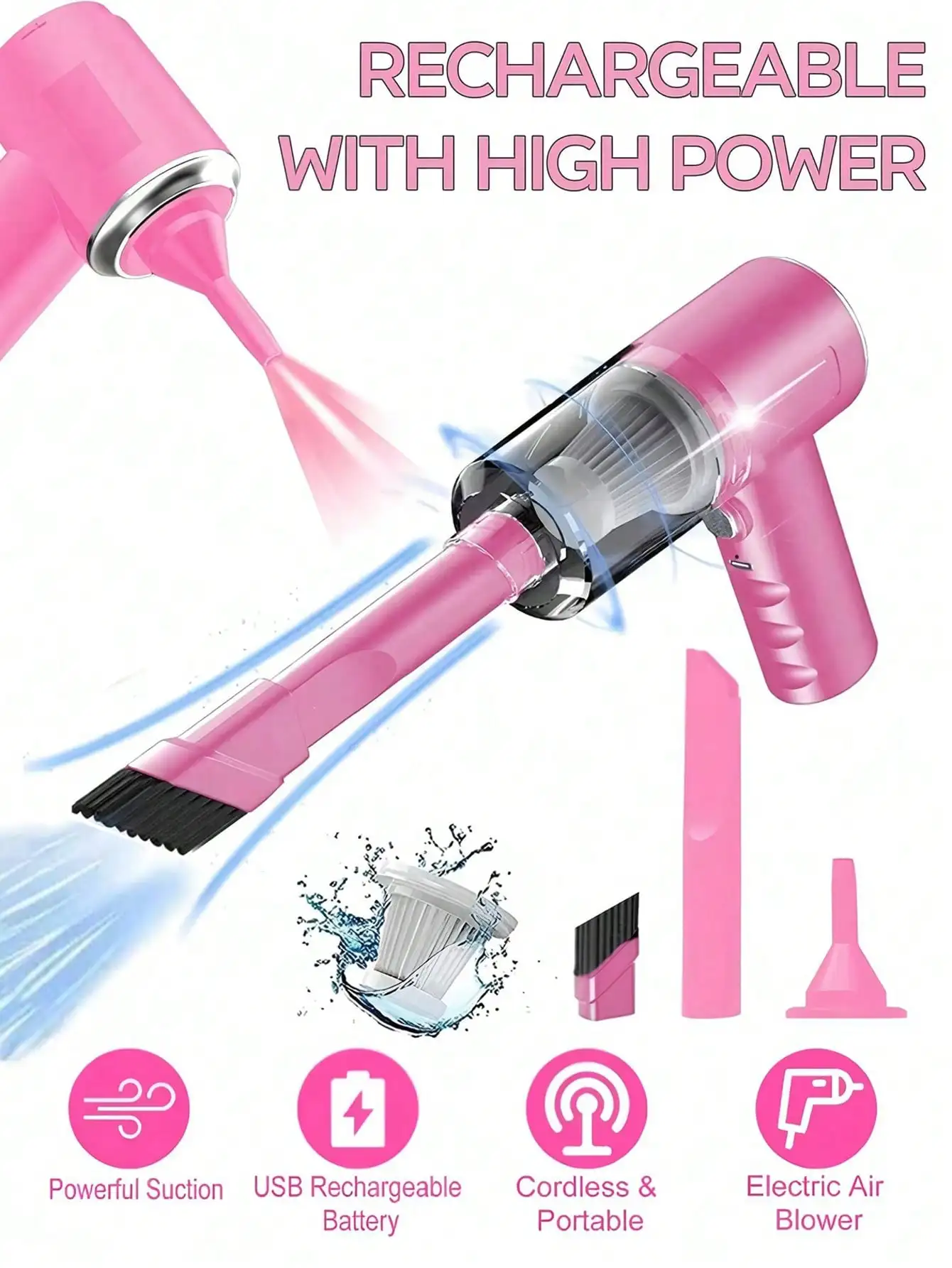 

7.4V High-Power Rechargeable Vacuum Cleaner, 2000mAh Rechargeable Lithium Battery For Long Runtime, 0.3-0.4L Large Dust Cup Capacity, Ideal For Holidays, Summer Travel, Graduation Gifts, Back To School, Christmas Decor, Valentine's Day, Mother's Day, Fath