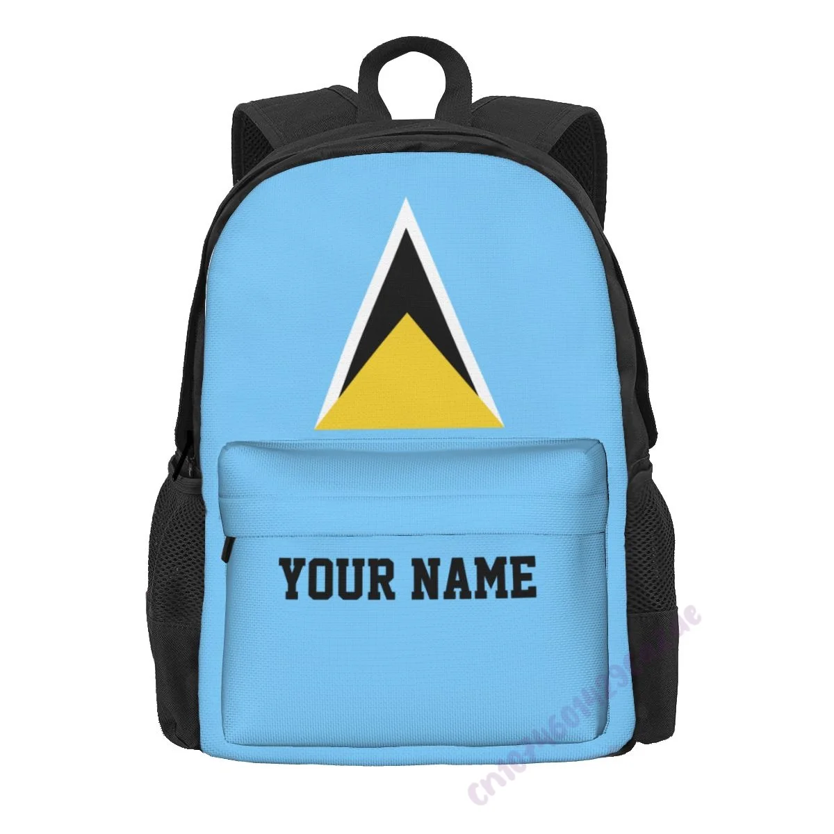 Custom Name Saint Lucia Flag Polyester Backpack For Men Women Travel Bag Casual Students Hiking Travel Camping