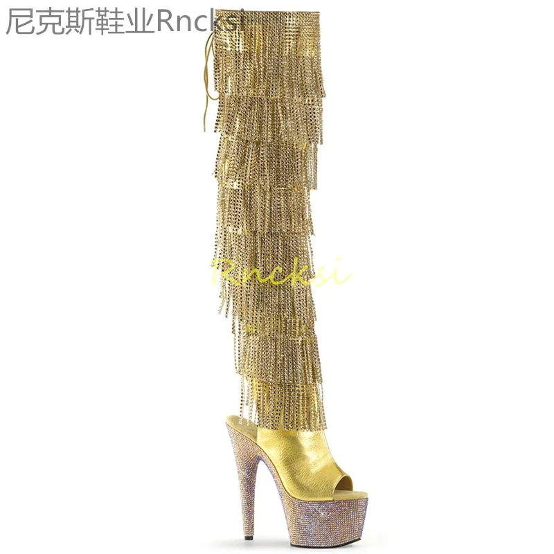 17cm High-heeled women\'s boots nightclub model knee-high boots sexy night pole dancing boots