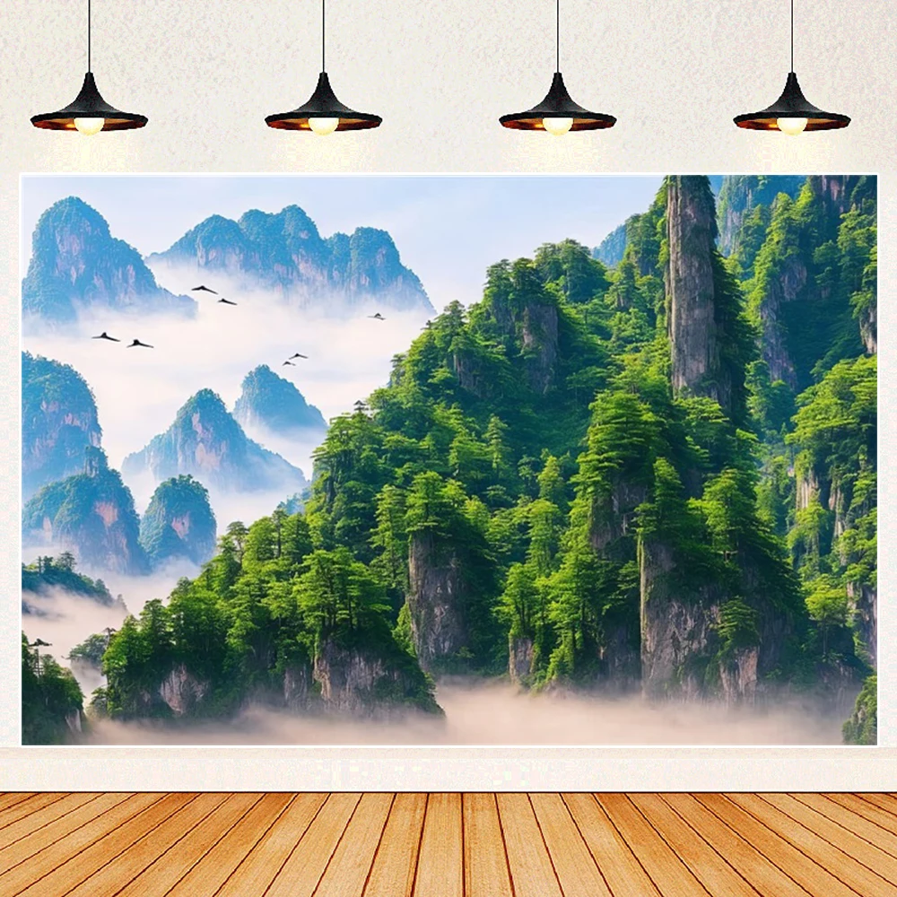 Chinesische Landschaft Hintergrund Stoff Teestube Wohnzimmer Wand dekoration neue chinesische Zen Wandbild Hintergrund Fotografie Studio Requisiten