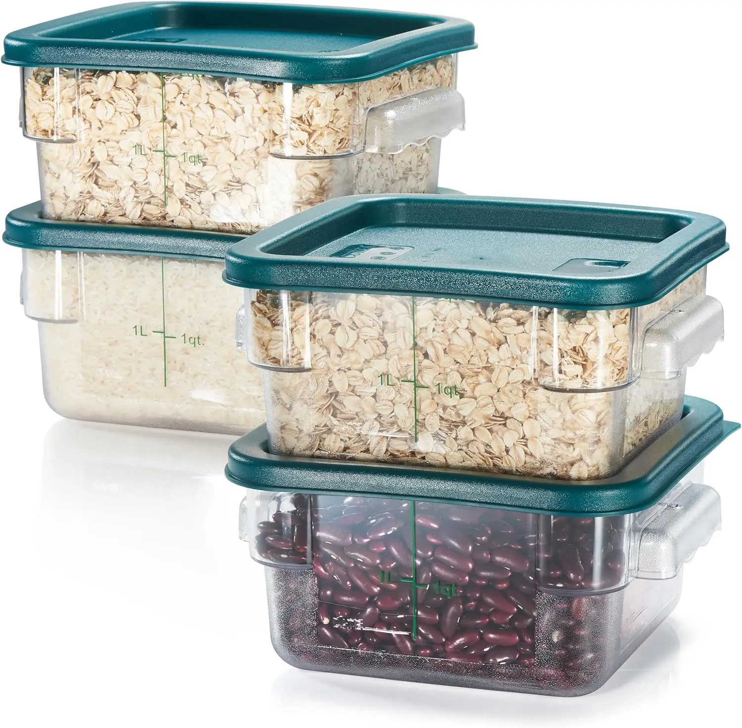 

Набор из 4 контейнеров для хранения продуктов с зелеными крышками - коммерческий класс, сертифицированный NSF, объемом 2,0 кварты - квадратные, прозрачные, из поликарбоната