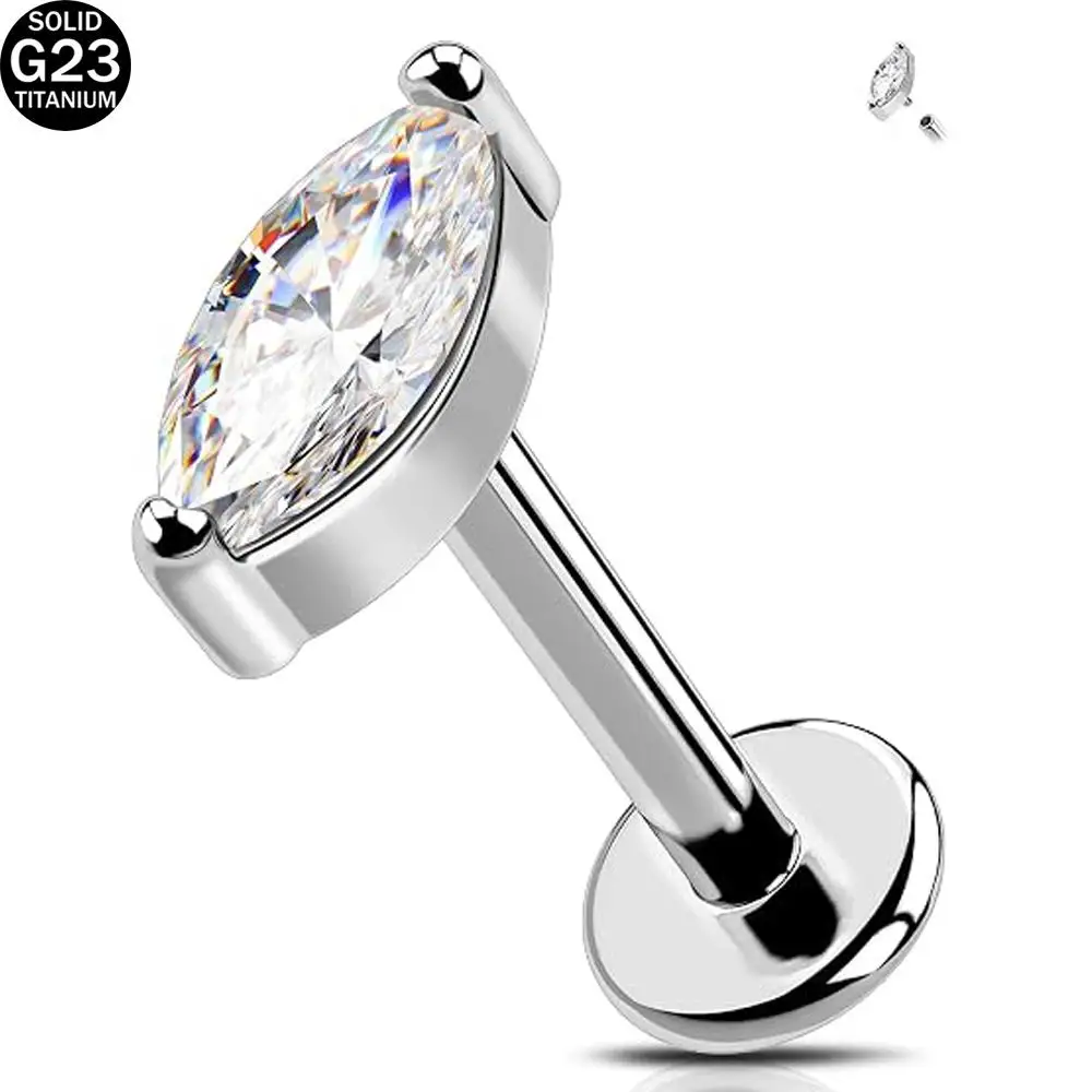 1Pcs Helix Piercing Jewelry G23 Titanium Stud Internally Threaded Flat Back Clear CZ Cartilage Tragus Conch Lobe Earrings Women