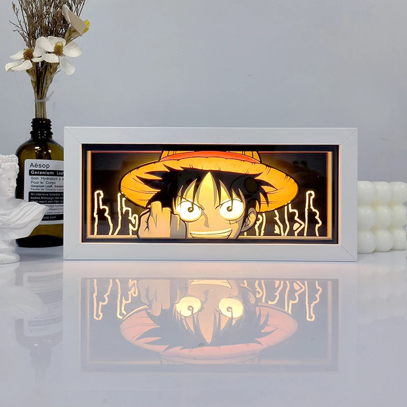 Anime One Piece series paper-cut night light bedroom table decoration atmosphere light remote control colorful light box