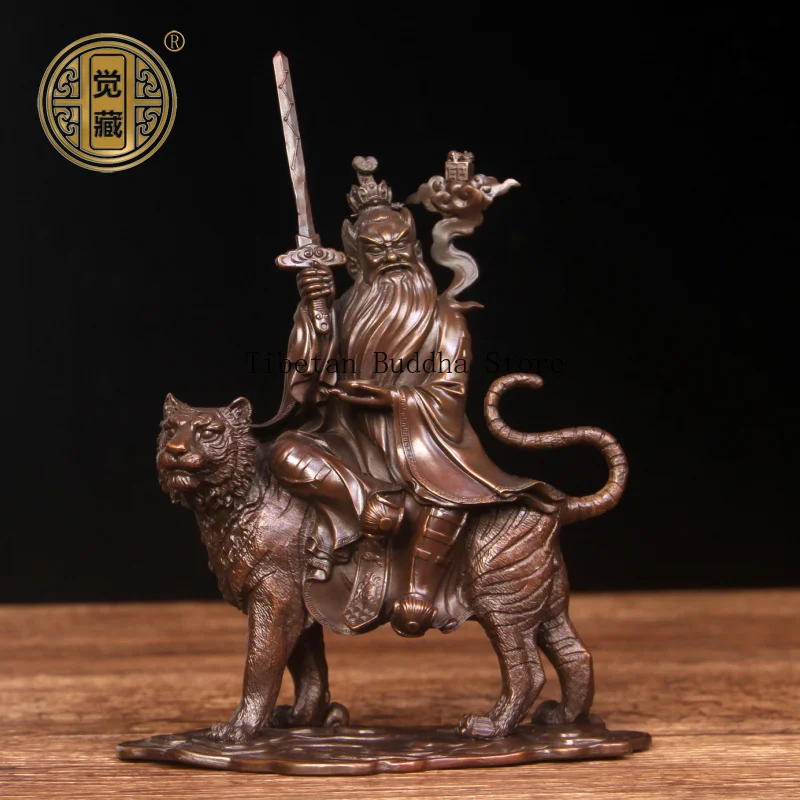 Copper Zhang Tianshi Statue Ornament Riding Hushan Zhang Daoling Patriarch Bronze Statue Holding Sword Tianshi Home Craft