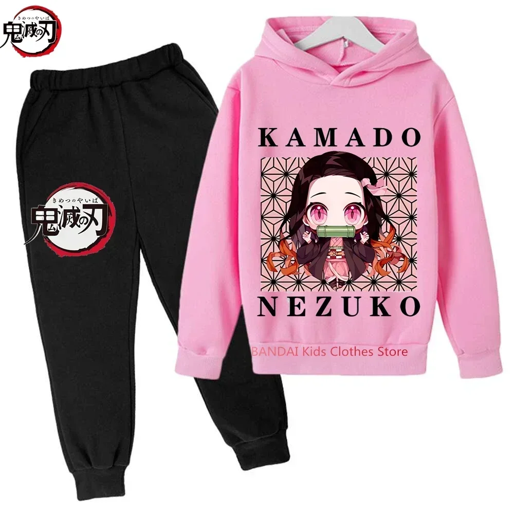 Demon Slayer Anime Tanjiro And Nezuko Kid Hoodie Sweatshirt Child Korean Kpop Street Style Sweatshirt Girl Streetwear Suit