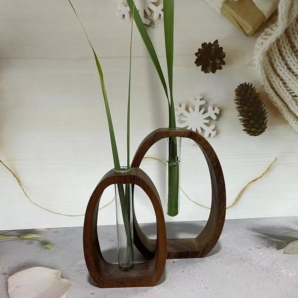 مزهرية صغيرة من الخشب الصلب من خشب الجوز، وعاء زهور مائي شفاف إبداعي، رائع وبسيط