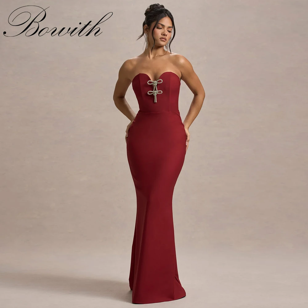 

Bowith Red Formal Mermaid Evening Dresses Sweetheart Collar Strapless Bow Floor-Length Party Dresses Customized Women's Gown