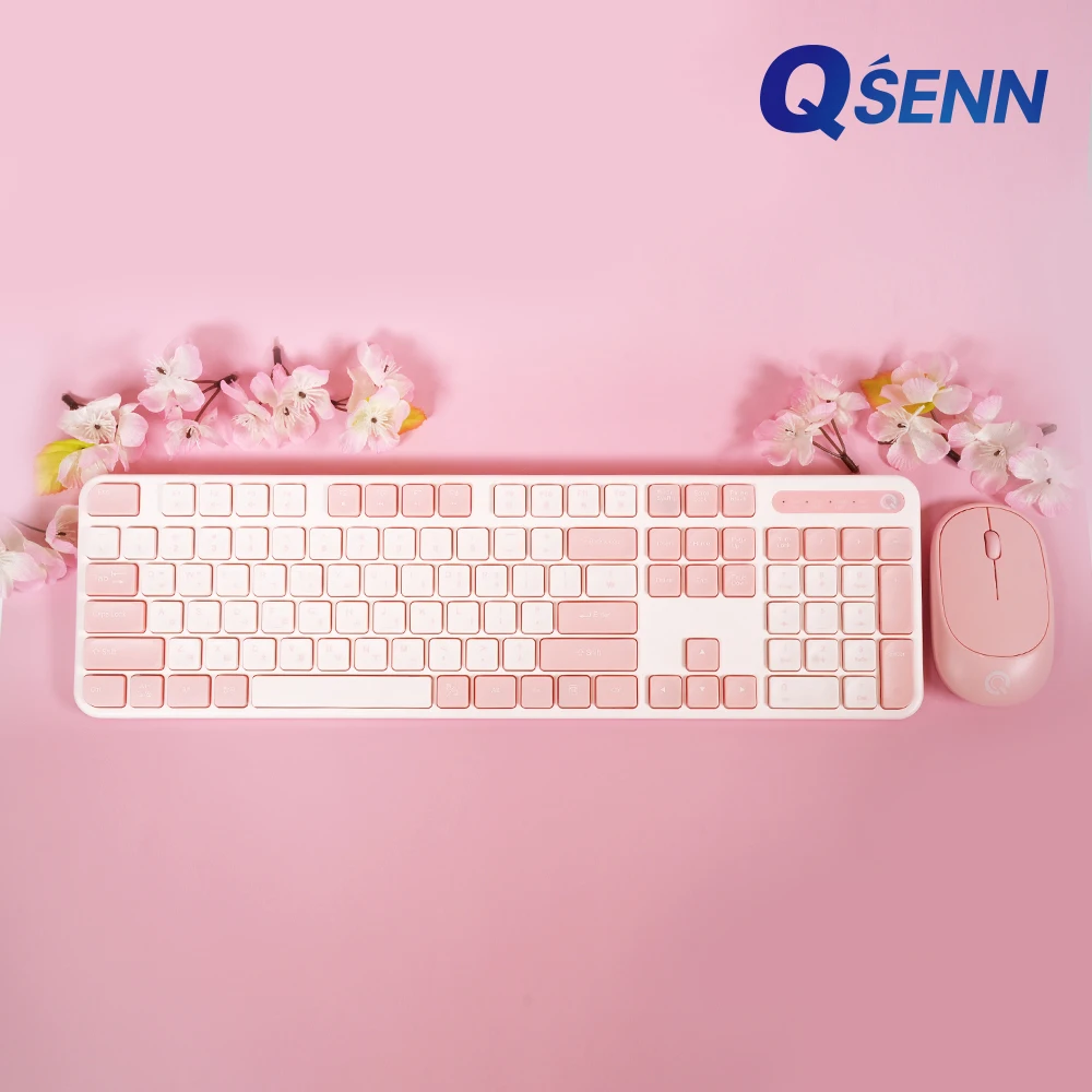 مجموعة لوحة مفاتيح وماوس لاسلكية منخفضة الضوضاء من Qsenn Mk314 (يتضمن جلد لوحة المفاتيح) لافندر، زهر الكرز، نجمة الرماية