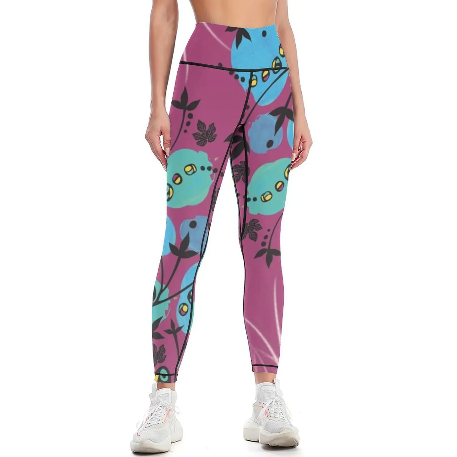 

Blue Blob Plant with Bright Plum Background Leggings trousers Legging sport Womens Leggings