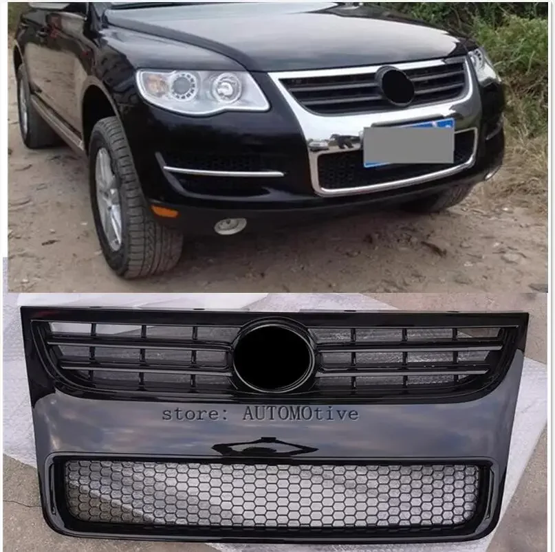 2008-2010 czarny dla Volkswagen VW Touareg ABS chromowany miodowy zderzak kratka z siatki, przednie Grill samochodowy Grille