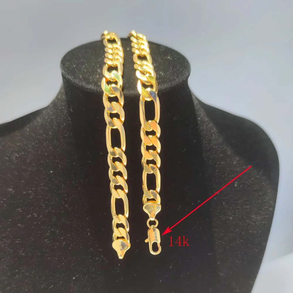 14k Italian Figaro Link Chain Necklace 10mm Solid  Fine Gold Plated  21\