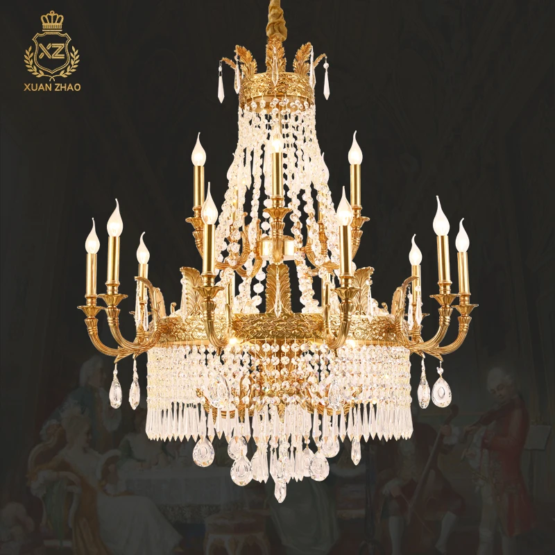 European Brass Lamp Crystal Dinning Room Chandelier Stairs Mariage Fleur