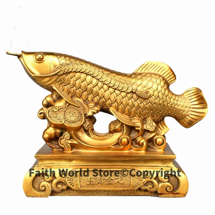 Bring in wealth treasure HOME office Money Drawing TOP efficacious Talisman # Golden Fish Arowana FENG SHUI Brass statue