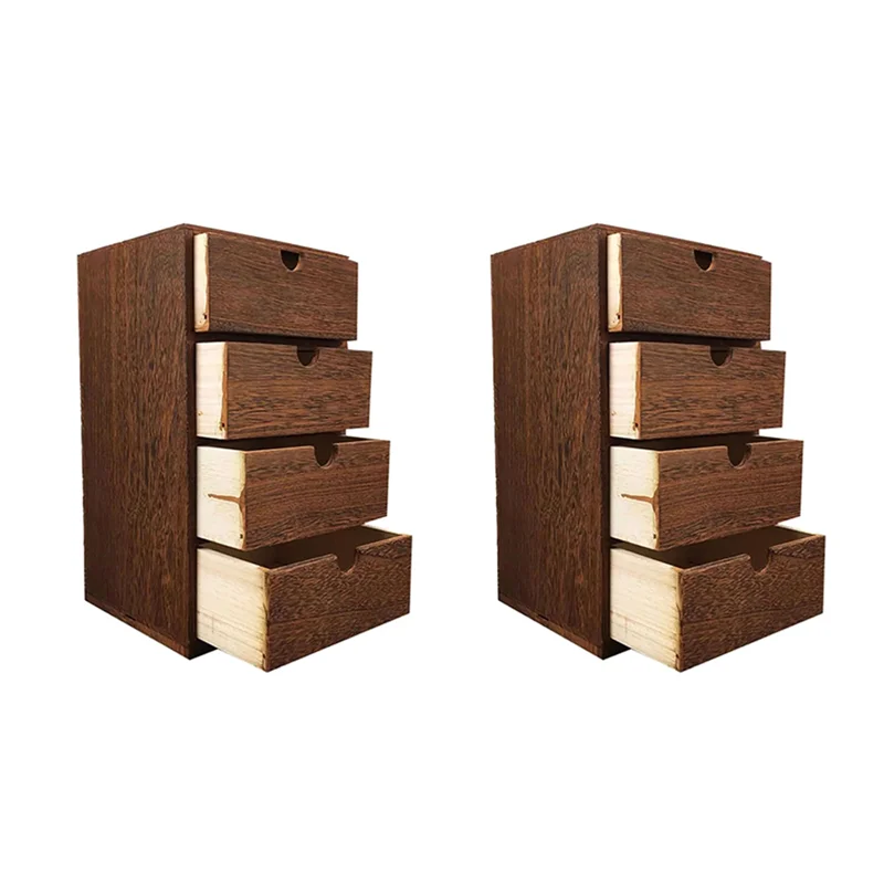

【DIY DECOR】2X Wooden Box Storage Drawer Wooden Chest Of Drawers Jewelry Cosmetics Organizer Office Home Decoration Storage Box C