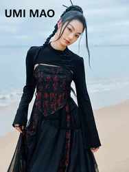 UMI MAO New Chinese Style Knitted Shawl Small Coat Women's Spring Autumn Dark Black Temperament Sweetheart Short Top