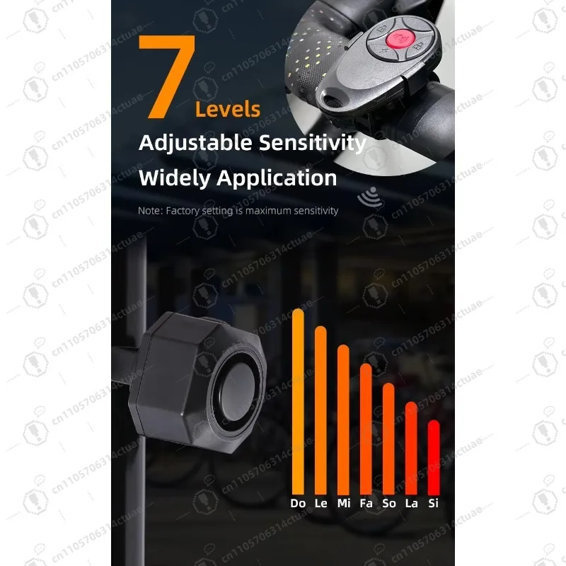 قفل عالي الحساسية مضاد للسرقة، جهاز تحكم عن بعد قابل لإعادة الشحن مع حزام، كاشف حركة بوق السيارة، إنذار مضاد للسرقة للدراجة #4