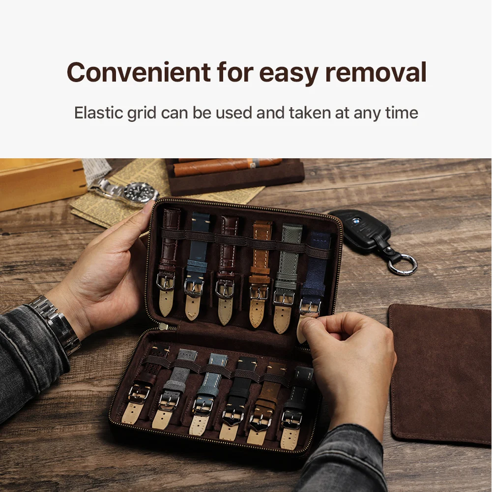 Retro Leather Watch Strap Organizer Box 12 Slots Men Watchbands Travel Watch Storage Bag Watch Band Case for Apple Bracelets