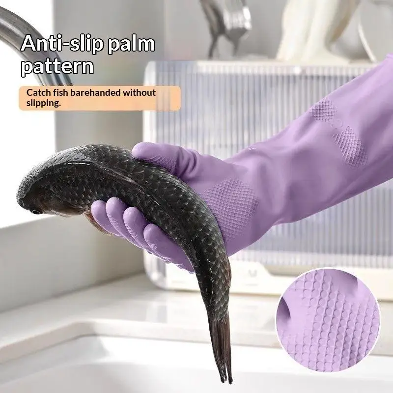 1 Paar Latex-Geschirrspülhandschuhe, mit rutschfestem Griff, wasserabweisender, wiederverwendbarer Gummihandschuh, für die Reinigung von Küche und Bad – Detail 14