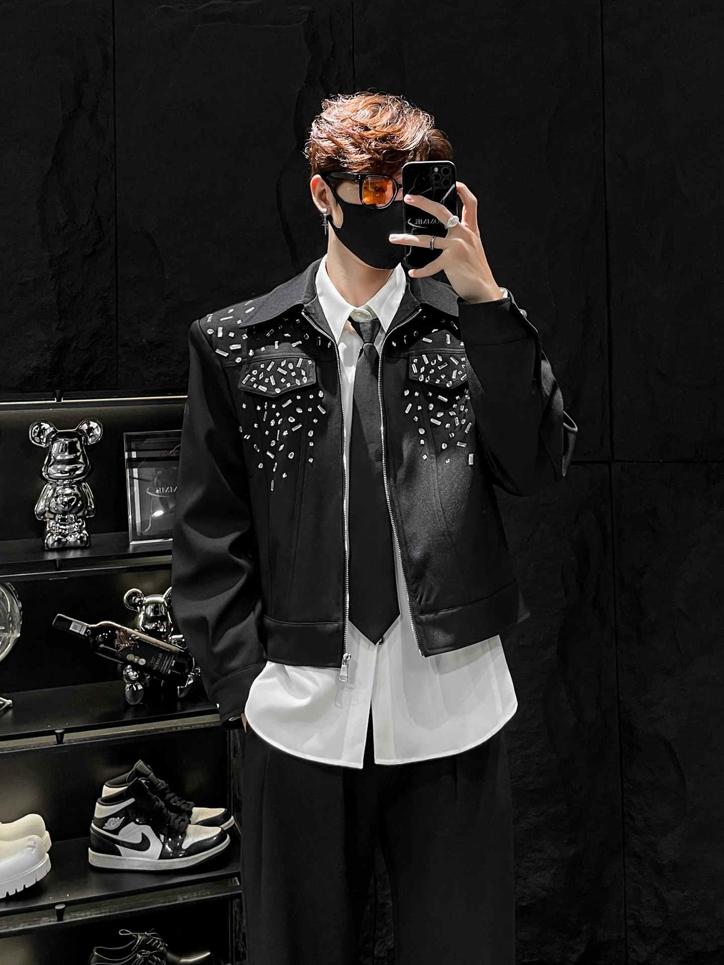 

Мужская куртка нового дизайна с подушечками, свободная посадка с бриллиантами, корейская осенняя верхняя одежда из полиэфирного волокна