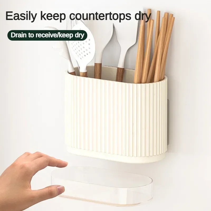 Household Kitchen Chopstick Holder Spoon Storage Box Drain Rack Wall Mounted Non Perforated Countertop Tableware Chopstick Cage