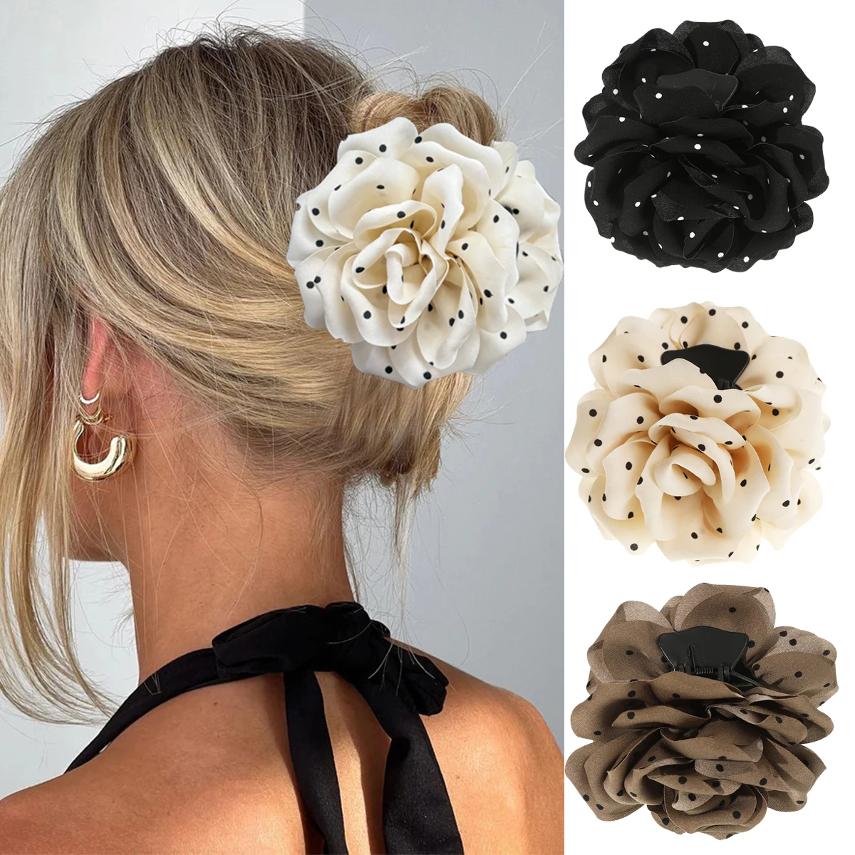 AWAYTR Französisch Stoff Rose Blume Haar Klaue Clips Für Frauen Mädchen Haar Clip Haarspange Haarnadeln Haar Klemmen Haar Zubehör Geschenk