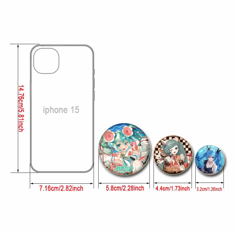 58/44/32mm Miku Anime Round Pins Cartoon Badges Cosplay Handmade Tinplate Brooch on Backpack Clothes Chest Ornament Gifts